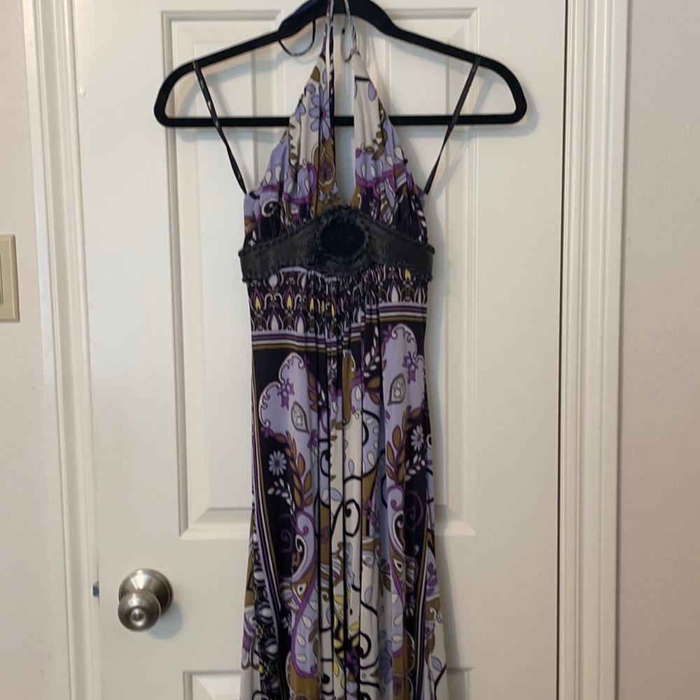 Sky maxi halter dress size small purple/multi